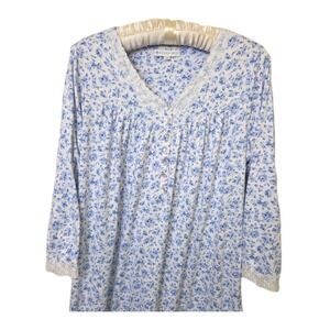 Eileen West Nightgown Blue Rose Floral Prairie Cottage Farmhouse Brushed Size XL